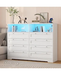 Gaomon 8 Drawers Wooden Dressers with Led Lights and Power Outlet for Bedroom