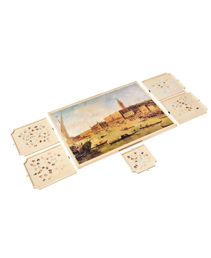 Sugift 2000-Piece Rotating Puzzle Board 40"x29" with Drawers and Cover