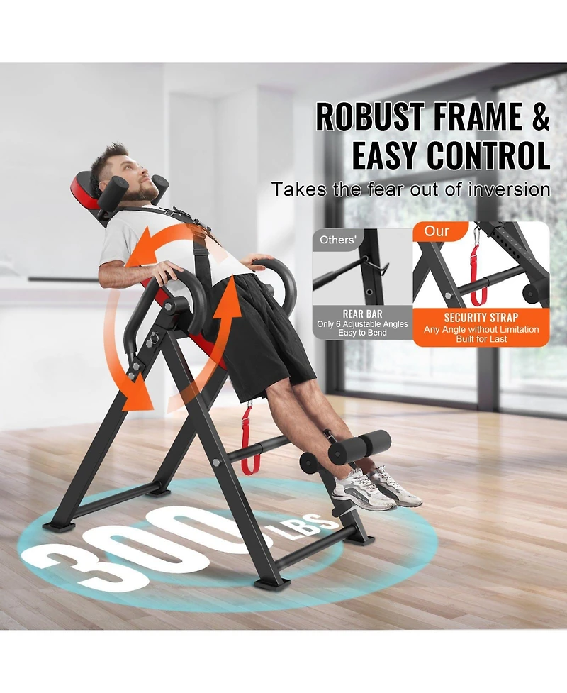 Mecale Inversion Table, Heavy-Duty Back Stretcher with 300 lb Capacity, Adjustable Belt, Ankle Lock and Headrest for Strength Training