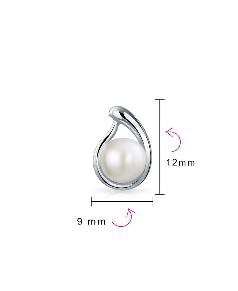 Bling Jewelry Elegant White Freshwater Button Cultured Pearl Teardrop Pear Shaped Stud Earrings Sterling Silver