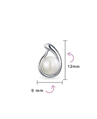 Bling Jewelry Elegant White Freshwater Button Cultured Pearl Teardrop Pear Shaped Stud Earrings Sterling Silver