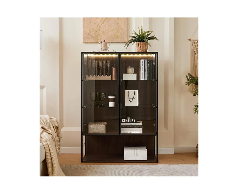 Sumyeg Casainc Modern 51.2" Tall Lighted Display Cabinet with Tempered Glass Door and Metal Frame