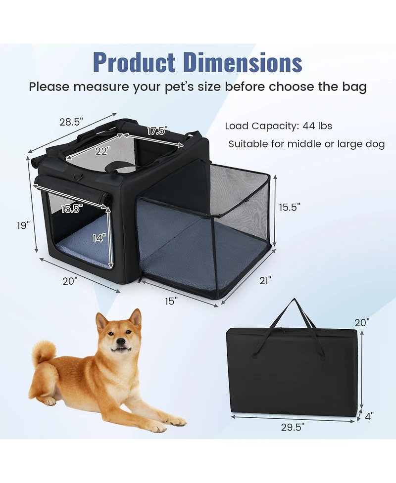 Gymax Folding Soft Dog Crate Foldable Pet Carrying Bag w/ 2 Openings & Window Soft Mat