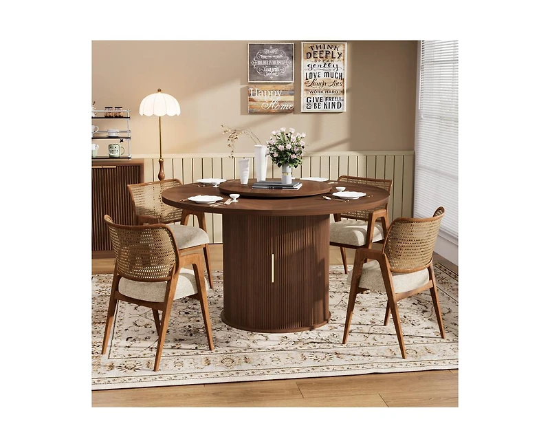 Casainc 55″ Round Dining Table with Rotating Tray and Storage Shelves only table)