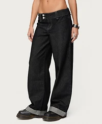 Edikted Women's Cuffed Low Rise Straight Leg Jeans