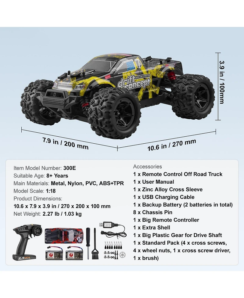 Hongge Rc Car 1:18 Scale 4WD Off-Road High-Speed Racing Truck