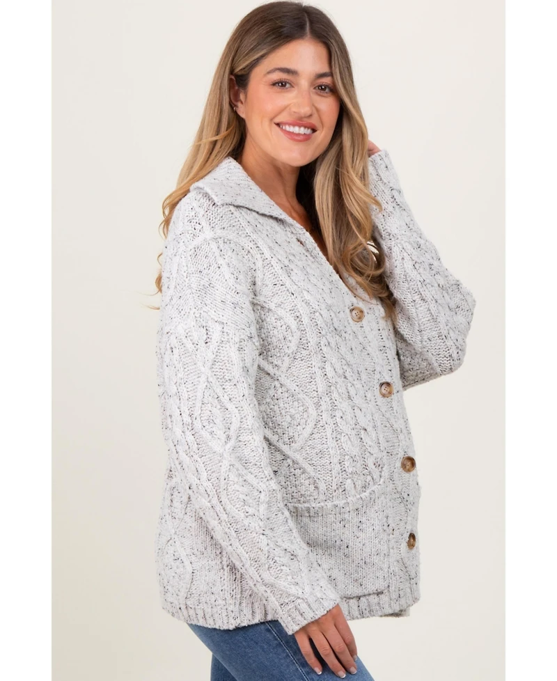 Pinkblush Maternity Cable Knit Collared Button-Up Cardigan Sweater