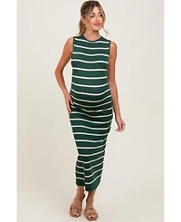 Pinkblush Maternity Forest Green Striped Sleeveless Knit Midi Dress