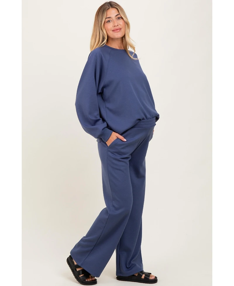 Pinkblush Maternity Blue Crewneck Pullover Pant Set