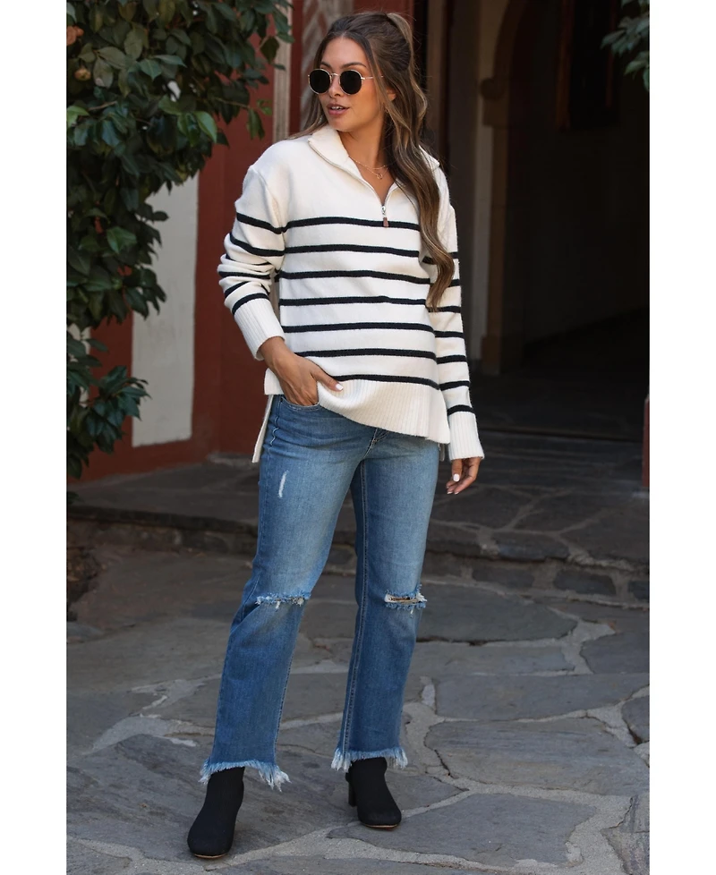 Pinkblush Maternity Ivory Striped Half Zip Sweater