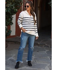 Pinkblush Maternity Ivory Striped Half Zip Sweater