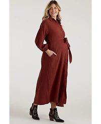 Pinkblush Maternity Blue Gauze Belted Shirt Midi Dress
