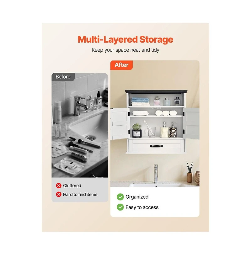 Slickblue Bathroom Wall Cabinet with 2 Doors, Drawer, and Shelves