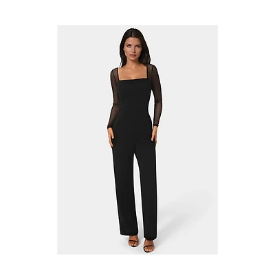 Bebe Women's Scuba Mesh Square Neck Jumpsuit