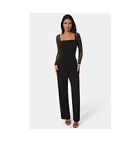 Bebe Women's Scuba Mesh Square Neck Jumpsuit