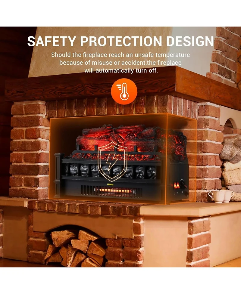 gaomon 20" Electric Fireplace Log Insert, 1500W Heater, Realistic Led Flame, Freestanding Indoor Fireplace Heater
