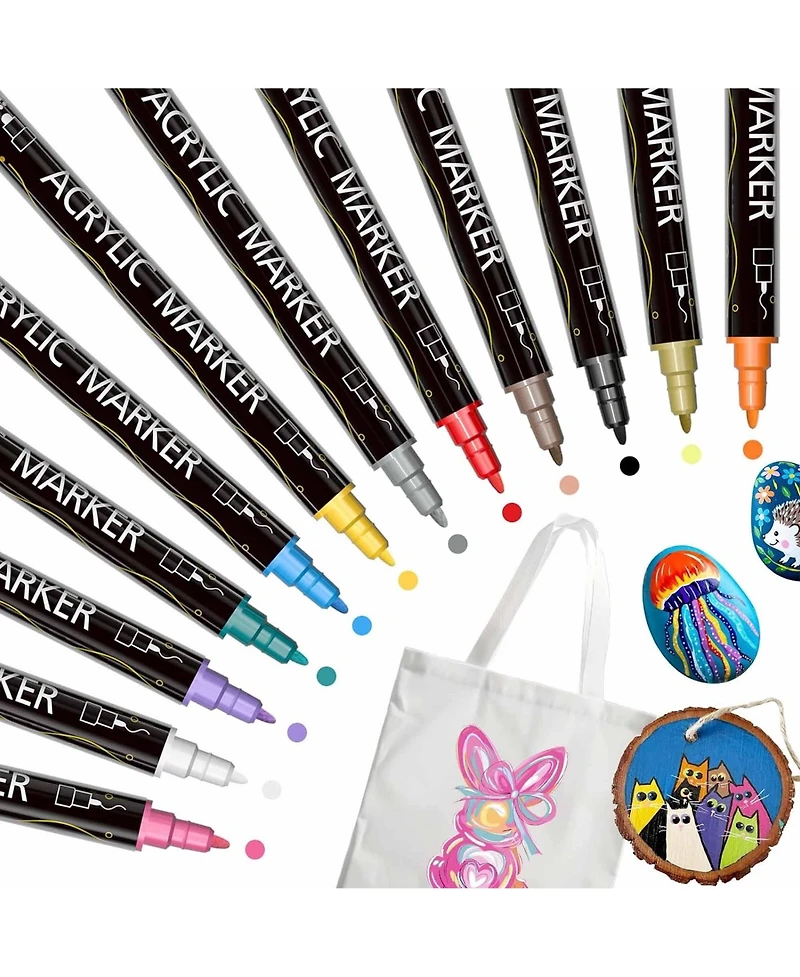 Htutwoo Dual Tip Acrylic Paint Markers Set for Rock Painting, Ceramic, Canvas, Calligraphy, Card Making and Diy Crafts
