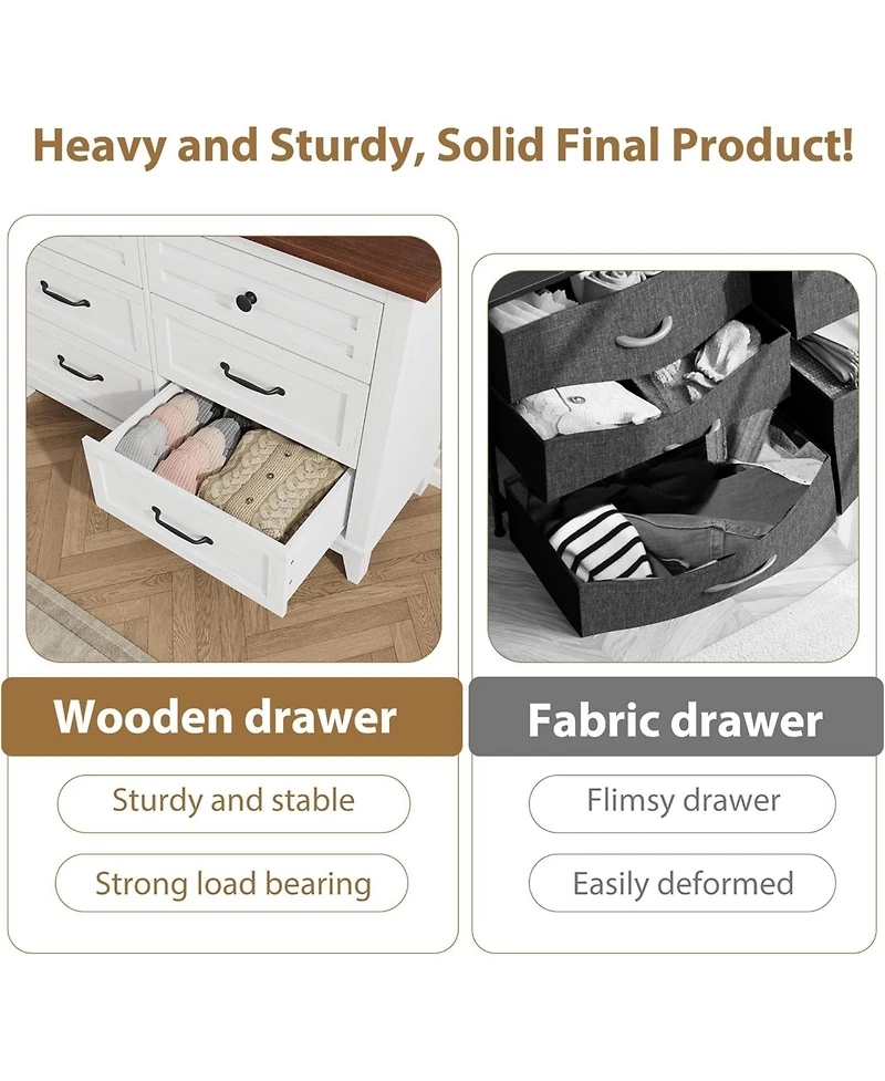 Gaomon 6-Drawer Grey Bedroom Dresser, 47" Wide Freestanding Chest with Storage, Wooden Closet Organizer for Living Room, Bedroom, Entryway