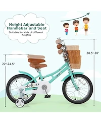 Hongge Kids Adjustable Bike with Training Wheels Basket and Bell for Ages 4 to 8