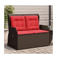 vidaXL Reclining Patio Bench Brown Pe rattan 2-seater Removable Covers