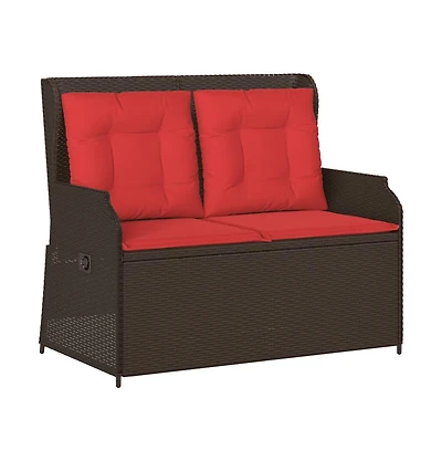 vidaXL Reclining Patio Bench Brown Pe rattan 2-seater Removable Covers