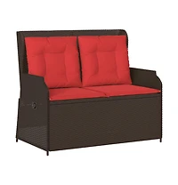 vidaXL Reclining Patio Bench Brown Pe rattan 2-seater Removable Covers