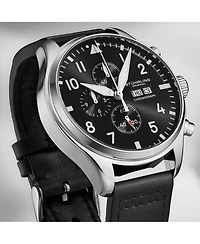 Stuhrling Navigator 4075 Men s 43mm Green Sunray Dial Brown Leather Strap Chronograph Quartz Watch