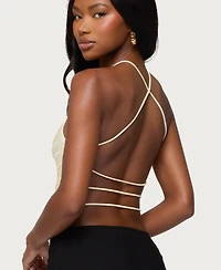 Edikted Women's Kalana Crisscross Backless Fringed Top