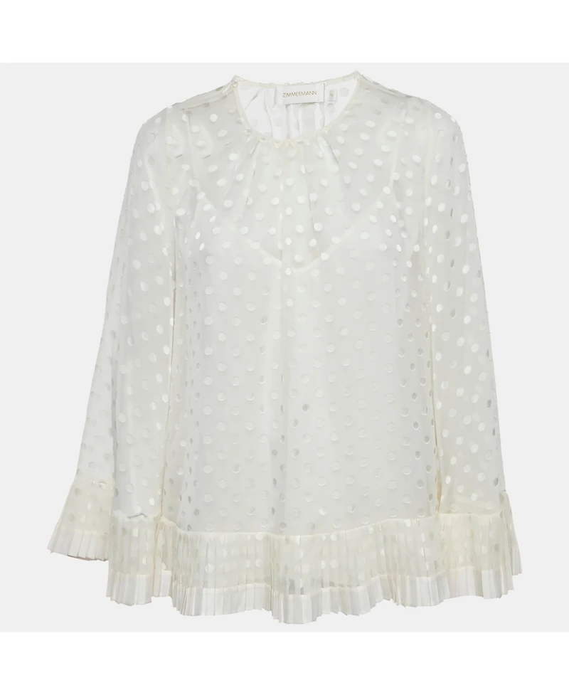 Pre-Owned Zimmermann Women's Dotted Crepe Fil Coupe Pleat Detail Top