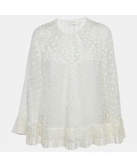 Pre-Owned Zimmermann Women's Dotted Crepe Fil Coupe Pleat Detail Top