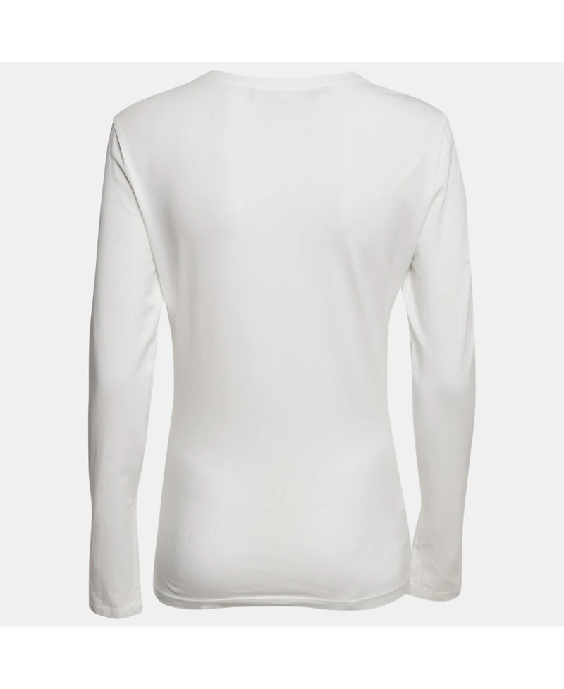 Pre-Owned Love Moschino Women's Logo Rhinestone Jersey Long Sleeve T-Shirt