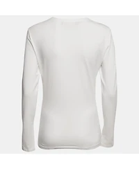 Pre-Owned Love Moschino Women's Logo Rhinestone Jersey Long Sleeve T-Shirt