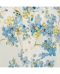 Pre-Owned Roberto Cavalli Women's White/blue Floral Print Silk Ruffled Blouse