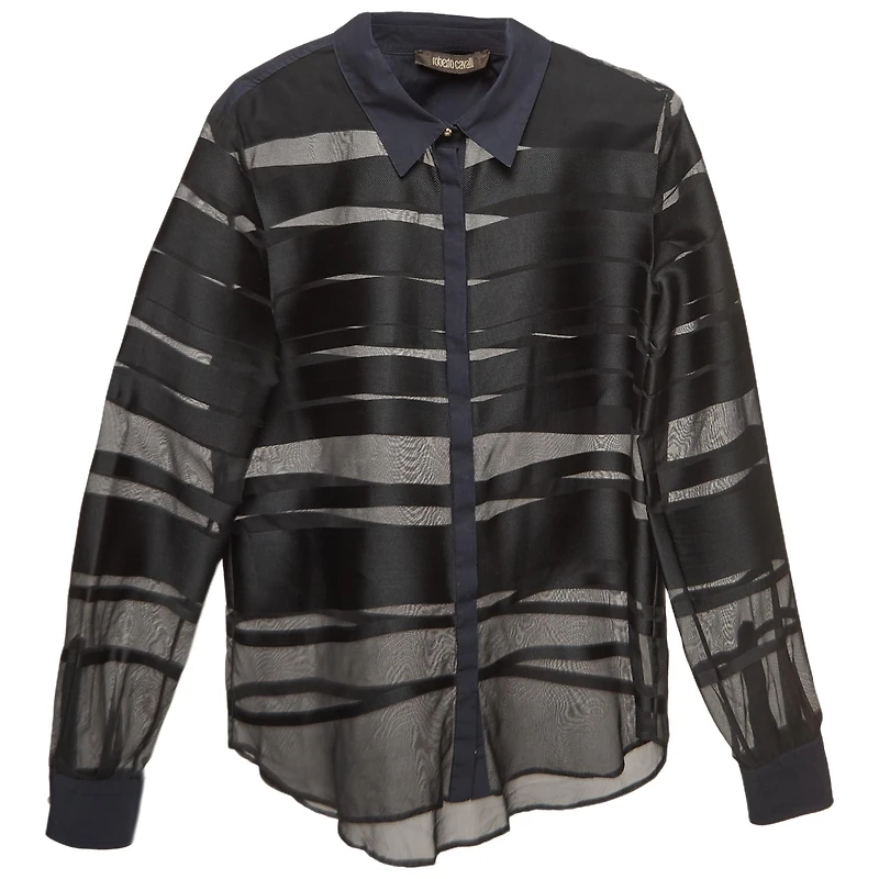 Pre-Owned Roberto Cavalli Women's Stripe Silk Blend Sheer Shirt