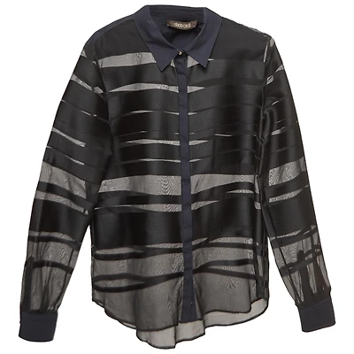 Pre-Owned Roberto Cavalli Women's Stripe Silk Blend Sheer Shirt