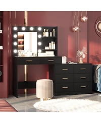 Gaomon 61" Make up Vanity Desk with Mirror and Lights, 3 Lighting Modes Vanity Organizer with Adjustable Brightness