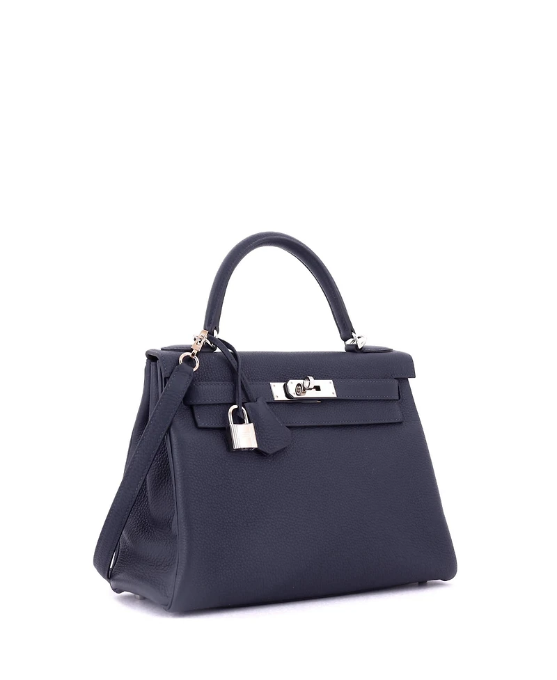 Pre-Owned Hermes Kelly 28 Handbag Blue Togo with Palladium Hardware