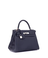 Pre-Owned Hermes Kelly 28 Handbag Blue Togo with Palladium Hardware