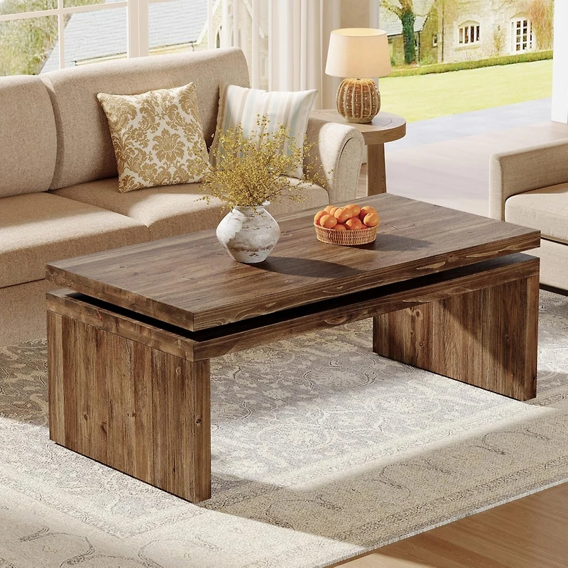 Tribesigns 47.24" Coffee Table with Storage Shelf, Mid-Century Modern Center Table, 3-Tier Rectangle Wooden Tea Table