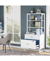Tribesigns 2 Drawer Vertical File Cabinet with Lock & Bookshelf, Letter Size Large Modern Filing Cabinet Printer Stand with Open Storage Shelves