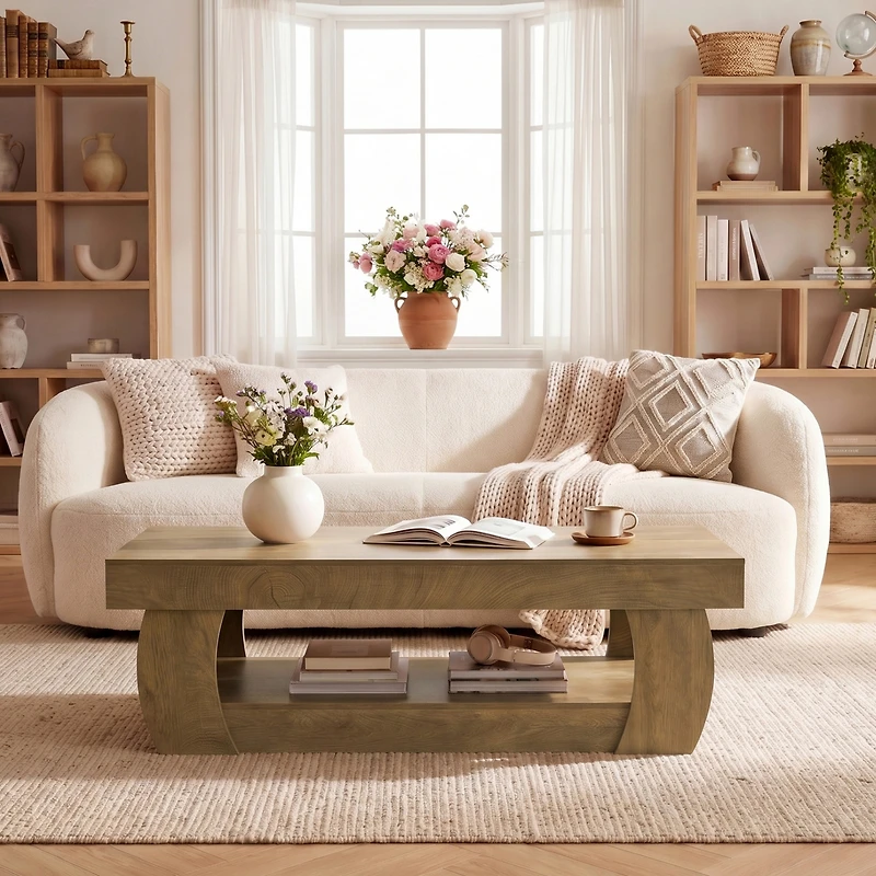 Tribesigns 55-Inch Modern Coffee Table with Open Storage Shelf, Rectangular Center Table