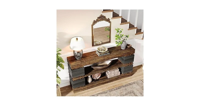 Tribesigns 63" Farmhouse Console Table, 3-Tier Entryway Table with Storage, Long Wooden Behind Couch Stand