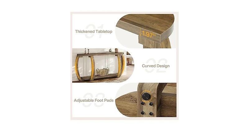 Tribesigns Farmhouse Wooden Console Table with Open Shelf, 63-Inch Long Sofa Entryway Table with Curved Legs for Living Room, Hallway, Entrance