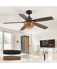 Airsurfer 52" Ceiling Fan with Integrated Led Light Remote-Controlled Matte Black 5-Blade Modern Design Quiet Dc Motor