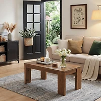 Tribesigns Solid Wood Coffee Table, 47-Inch Wooden Center Tables with Rounded Corners, Rectangular Living Room Table
