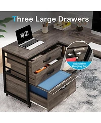 Tribesigns 53" W × 19.7" Wood L-Shaped Desk with 3 Drawers, Reversible Corner Home Office Computer Shelves