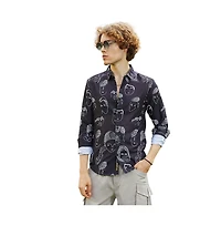 Campus Sutra Men's Midnight Black Doodle Face Shirt