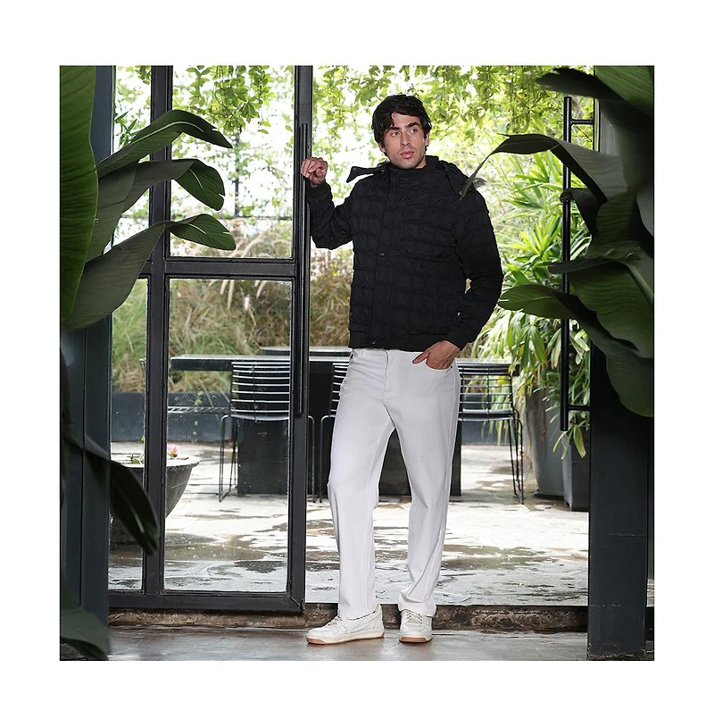 Campus Sutra Men's Obsidian Black Grid-Tactile Puffer Jacket