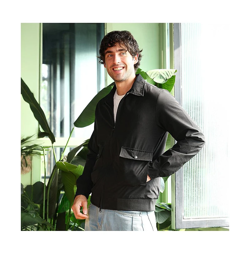 Campus Sutra Men's Obsidian Black Zip-Front Geometric-Jacquard Jacket