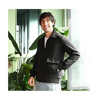 Campus Sutra Men's Obsidian Black Zip-Front Geometric-Jacquard Jacket